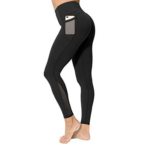 Produktbild: neppein Sport Leggings mit Taschen,Damen High Waist Blickdicht Leggings Sporthose Yogahose Fitnesshose, Schwarz, Gr. S