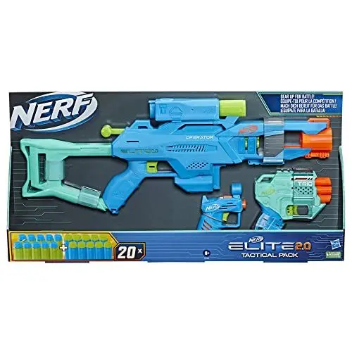 Produktbild: NERF Elite 2.0 Tactical 3-Blaster Pack, Operator BD-2 Blaster, Trio TD-3 Blaster, Ace SD-1 Blaster, 20 NERF Elite Darts Mehrfarbig