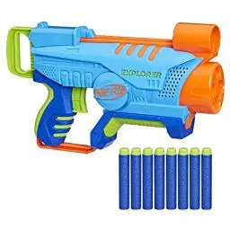Produktbild: Nerf Elite Jr. Explorer Easy-Play Blaster, kann einfach geladen und abgefeuert Werden, 8 Nerf Elite Darts, ab 6 Jahren
