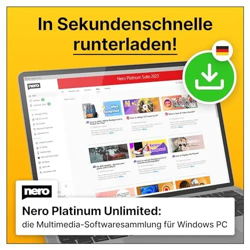 Produktbild: Nero Platinum Unlimited | Bild, Video, Musik verwalten, Schneiden & Streamen, Rippen, Brennen, Datensicherung & -rettung, Tuning | Win 11/10/8/7 | 1 Gerät | Jahreslizenz | Aktivierungscode per Email