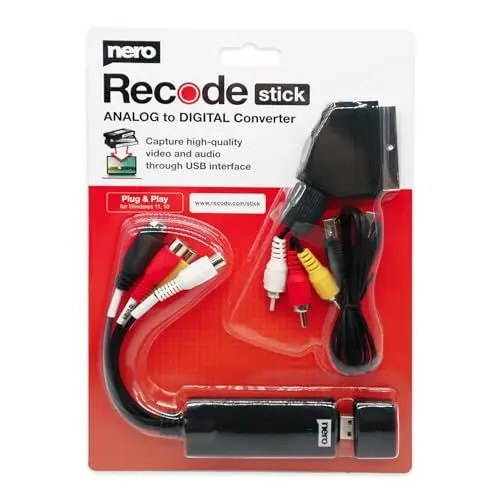 Produktbild: Nero Video Grabber inkl. Scart Adapter | VHS selbst digitalisieren | VHS zu USB | DVD zu PC | analog Audio und Video Konverter | S-VHS | Hi8 | Super 8 | Windows 11/10 | MacOS