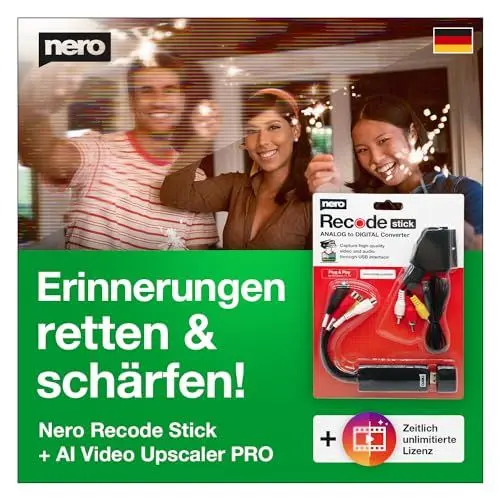 Produktbild: Nero - Retten Sie Ihre Erinnerungen | Video Grabber + Scart Adapter + AI Video Upscaler Pro Unlimited | Videoqualität verbessern| VHS digitalisieren | S-VHS | Hi8 | Super 8 | Windows 11/10