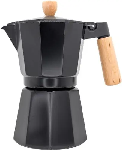 Produktbild: NERTHUS FIH 1252 Italienische Kaffeemaschine Induktion 6 Tassen Design Schwarz Holz