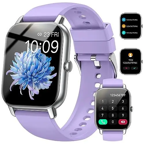 Produktbild: Nerunsa Smartwatch für Damen Herren, 1,85 Zoll Touchscreen Smart Watch mit Anrufe, IP68 Wasserdicht Fitnessuhr mit Herzfrequenzmonitor Schlafmonitor Schrittzähler, Sportuhr für iOS Android, Lilac