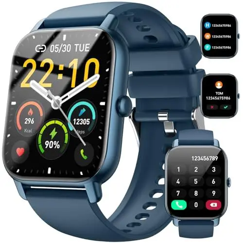 Produktbild: Nerunsa Smartwatch für Damen Herren, 1,85 Zoll Touchscreen Smart Watch mit Anrufe, IP68 Wasserdicht Fitnessuhr mit Herzfrequenzmonitor Schlafmonitor Schrittzähler, Sportuhr für iOS Android, Marineblau