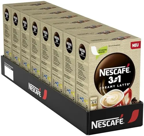 Produktbild: NESCAFÉ 3-in-1 CREAMY LATTE Getränkepulver-Sticks, löslicher Bohnenkaffee mit Creamer mit Magermilchpulver und Zucker, koffeinhaltig, 8er Pack (8 x 10 Getränkepulver-Sticks à 15g)