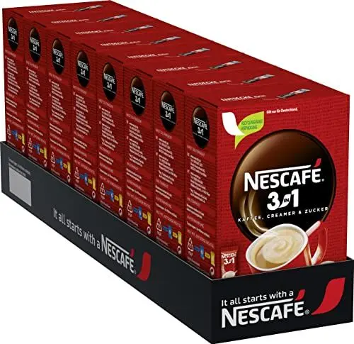 Produktbild: NESCAFÉ 3-in-1 Getränkepulver-Sticks, löslicher Bohnenkaffee mit Creamer & Zucker, Instant-Kaffee aus erlesenen Kaffeebohnen, koffeinhaltig, 8er Pack (8 x 10 -Sticks à 16,5g)