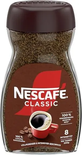 Produktbild: NESCAFÉ CLASSIC, löslicher Bohnenkaffee aus mitteldunkel gerösteten Kaffeebohnen, kräftiger Geschmack & intensives Aroma, koffeinhaltig, 1er Pack (1 x 100g (Verpackung kann variieren)