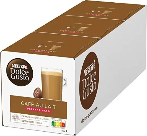 Produktbild: NESCAFÉ DOLCE GUSTO Café au Lait Decaffeinato Kaffeekapseln 3er Pack (3 x 16 Kapseln)