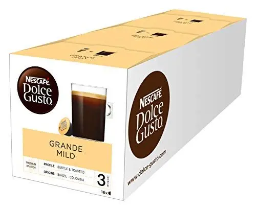 Produktbild: NESCAFÉ Dolce Gusto Grande Mild 48 Kaffeekapseln (100% Arabica Bohnen, Mildes Aroma und feine Crema, Leicht bekömmlich, Aromaversiegelte Kapseln) 3er Pack (3 x 16 Kapseln)