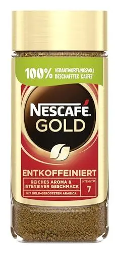 Produktbild: NESCAFÉ GOLD Entkoffeiniert, löslicher Bohnenkaffee, Instant-Kaffee aus erlesenen Kaffeebohnen, vollmundig & aromatisch, koffeinfrei, 1er Pack (1 x 100g)
