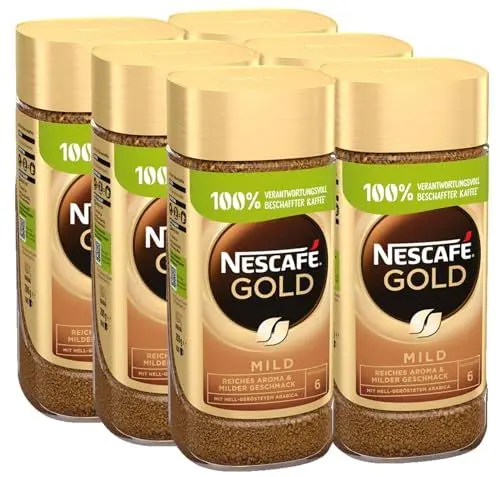 Produktbild: NESCAFÉ GOLD Mild, löslicher Bohnenkaffee, Instant-Kaffee aus erlesenen Kaffeebohnen, koffeinhaltig, 6er Pack (6x200g)