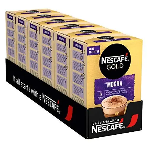 Produktbild: NESCAFÉ GOLD Typ Cappuccino Chocolate, Getränkepulver aus löslichem Bohnenkaffee mit feiner Schokoladennote, koffeinhaltig, 6er Pack (6 x 8 Sticks à 18g)