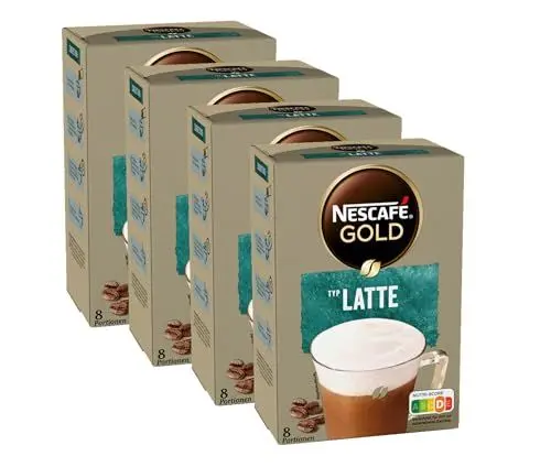 Produktbild: NESCAFÉ GOLD Typ Latte, Getränkepulver aus löslichem Bohnenkaffee, Portionsweiser kräftiger Geschmack & intensives Aroma, koffeinhaltig, 4er Pack (4 x 8 Getränkepulver-Sticks à 18g)