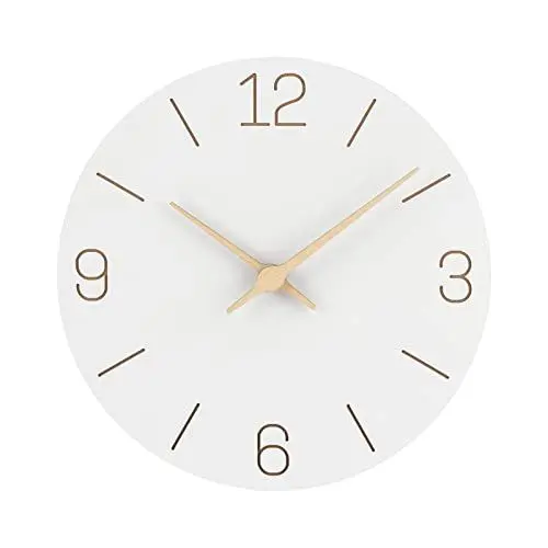 Produktbild: NESIFEE Wanduhr, Wanduhren aus Holz, MDF Wanduhr ohne tickgeräusche,rahmenlose Wanduhr mit leisem Quarzwerk, Dekoration, Wohnzimmer, Küche,Schlafzimmer(30CM)