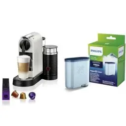 Produktbild: NESPRESSO De'Longhi Citiz EN267.WAE Kaffeekapselmaschine mit Milchaufschäumer & Philips AquaClean Kalk- und Wasserfilter für Espressomaschine, Kein Entkalken bis 5000 Tassen, Einzelpack