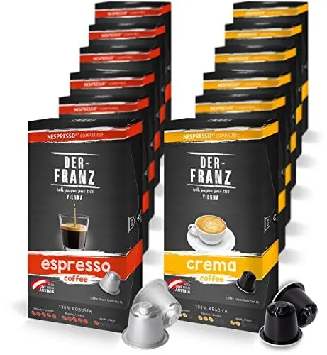 Produktbild: Nespresso kompatible Kaffee Kapseln Crema und Espresso Pack, Intensität 5/5, 12 x 10 Kapseln