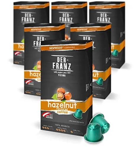 Produktbild: Nespresso kompatible Kaffee Kapseln, 6 x 10 Kapseln, Haselnuss Aroma
