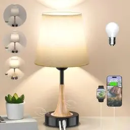 Produktbild: NestAura Nachttischlampe Touch Dimmbar, LED Nachttischlampe mit Ladefunktion USB A+C-Anschlüssen, Tischlampe Touch Lampe 3 Helligkeitsstufen Einstellbar, für Schlafzimmer Wohnzimmer Kinderzimmer