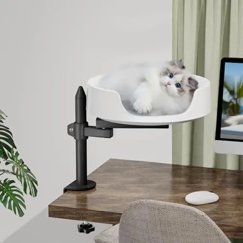 Produktbild: NestChroix Katzenbett für Schreibtisch Erhöhtes Katzenhaus über Schreibtisch Hält Kätzchen Katze nah und Arbeitsbereich Klarer Katzenkasten mit Haustier-Kissen (45° drehbar)