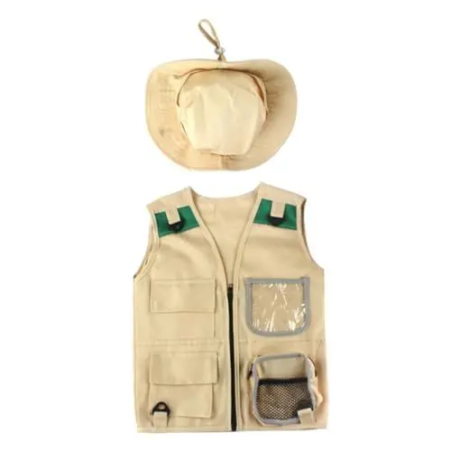 Produktbild: NESTINGHO 1 Satz Outdoor-Hut Campingweste für Kinder Kid Explorer Weste Hut für Kinder kindergeschenke Spielzeug Abenteuerkostüm für Kinder Abenteuerset für Kinder Stoff Khaki