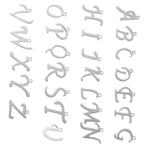 Produktbild: NESTINGHO 26st Brief Anhänger Diy-zubehör Kreative Buchstabendekorationen Abc-buchstaben-anhänger 26 Alphabet-halsketten Brief Hängende Ornamente Zarter Buchstabenanhänger Rostfreier Stahl
