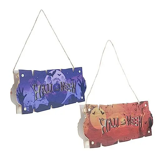 Produktbild: NESTINGHO 2St Halloween-Hausnummer hängende dekorative Lampe Türschild mit Licht halloween atmosphäre halloween beleuchtung tischdeko Türschild zum Aufhängen Halloween-Zeichenlicht Holz