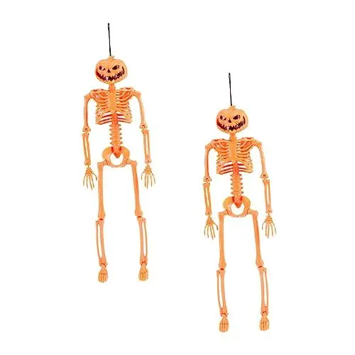 Produktbild: NESTINGHO 2st Schädel Skelett Halloween-dekor Spukhaus Requisiten Gruselige Halloween-Requisiten Gruseliges Skeletthandwerk Szenenverzierung Halloween Bewegliches Skelett Heim Orange Plastik