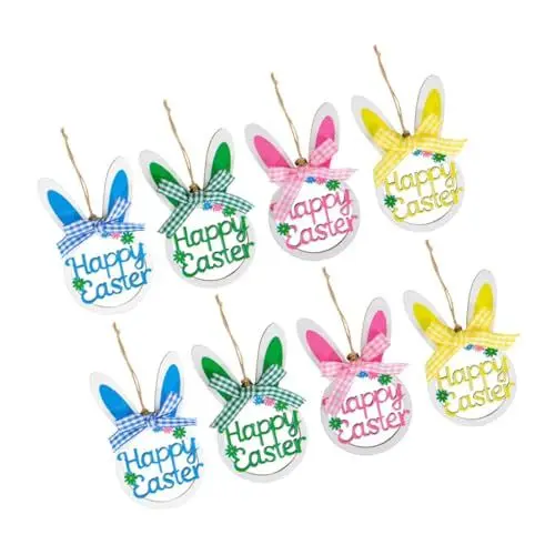 Produktbild: NESTINGHO 8st Osterdekorationen Osterhasen-Ei-dekor Gastgeschenke Für Ostern Osterbaum-anhänger Osterei Hängende Ornamente Aus Holz Osterbaum Hängende Dekoration Osterverzierungen Hölzern