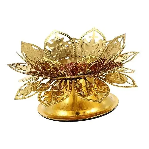 Produktbild: NESTINGHO Ghee Kerzenhalter Buddhistische Opferschale Votivkerzenhalter Stumpenkerze Tablett Blumen Teelichthalter Lotus-kerzenhalter Buddha-Lampe Tibetischer Öllampenhalter Legierung Golden