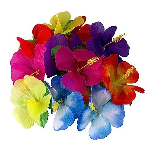 Produktbild: NESTINGHO Hawaii Party Deko Set 72 Stück Künstliche Hibiskus Blumen in Zufälligen Farben Für Tropische Tiki Party Luau Strandparty BBQ Und Gartenfeiern