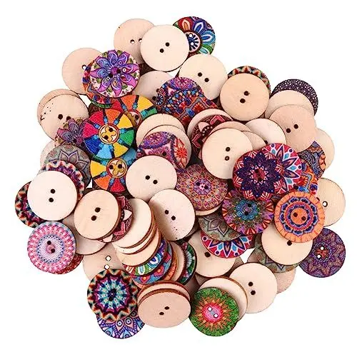 Produktbild: NESTINGHO gemusterte runde Knöpfe DIY-Taste Annähen von Knöpfen dekorativ Tasten bastelsets für kinder bastelzeug für kinder Knopf zum Nähen selber machen knöpfe zum annähen aus holz hölzern