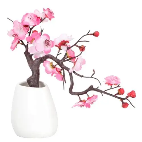 Produktbild: NESTINGHO künstliche Pflaumentopfpflanze künstlicher Pflaumenbaum Kunstblumen für draußen Artificial Tree kunstpflanze Pflaumenblüten-Bonsai-Dekor gefälschte Pflanzendekore Stoff Rosa