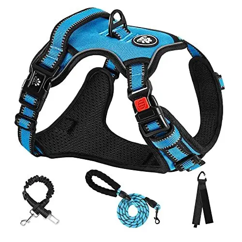 Produktbild: NESTROAD Hundegeschirr Mittelgroße Hunde Blau, Größe M Anti Zieh Geschirr für Hunde Mittel, Halsumfang 33~43CM Brustumfang 43~64CM, Hundesicherheitsgurt Sicherheitsgeschirr Hund Gepolstert
