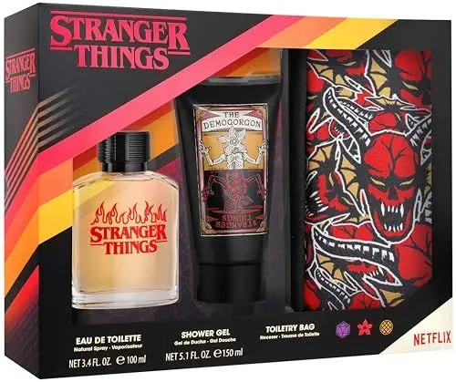 Produktbild: NETFLIX Stranger Things Geschenkset: Eau de Toilette 100ml, Duschgel 150ml und Kosmetiktasche - kraftvoller maskuliner Duft