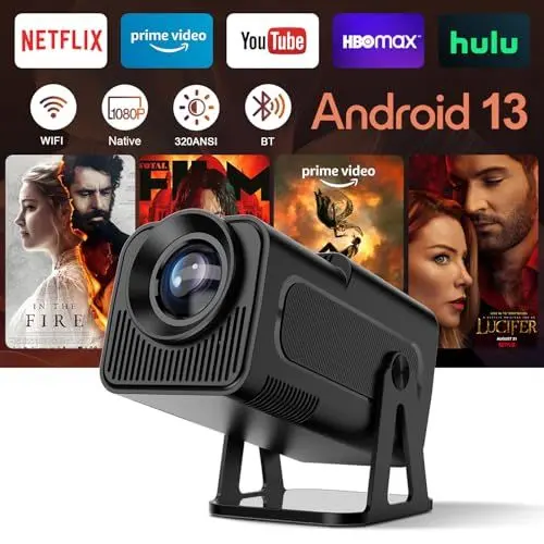 Produktbild: (Netflix Lizenziert) HY320 NTV Android 13 Smart Beamer mit Offiziellen TV Apps, ChatGPT Sprachassistent, 1080P Native 320 ANSI Movie Portable Projektor mit 5G WiFi und BT5.2 für Heimkino/Outdoor