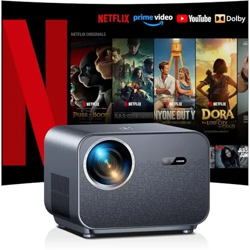 Produktbild: VGKE Smart Beamer 4k Heimkino, Netflix Offizieller/Autofokus/Trapezkorrektur, 30000 Lumen Full HD 1080p WiFi6 Bluetooth Videoprojektor mit Dolby Audio, Home/Outdoor Projektor für Handy/Laptop