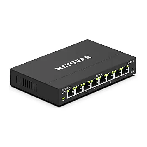 Produktbild: NETGEAR GS308E Managed Switch 8 Port Gigabit Ethernet LAN Switch Plus (Plug-and-Play Netzwerk Switch Managed, IGMP Snooping, QoS, VLAN, lüfterlos, robustes Metallgehäuse) Schwarz