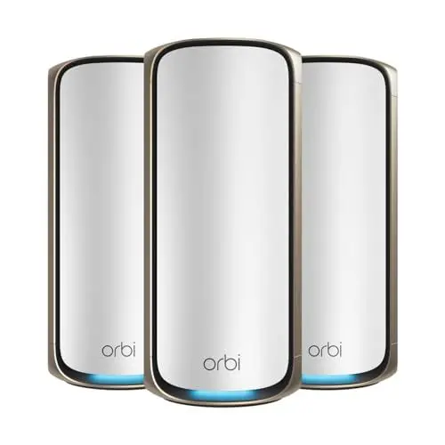 Produktbild: NETGEAR Orbi 970-Serie Quad-Band WiFi 7 Mesh WLAN Set (RBE973S), BE27000 WiFi 7 Router mit 2 Satelliten-Repeatern, Abdeckung von bis zu 660 m², 200 Geräten, 10-Gig-Internetanschluss