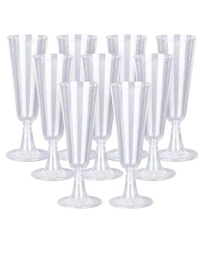 Produktbild: NETONDA 25 Stück Plastik Sektgläser 160ml Silberglitter für Sektempfang Hochzeit Party Champagner Gläser