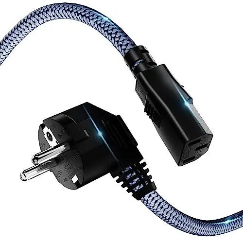 Produktbild: Netzkabel 3 Polig, RIKSOIN Kaltgerätekabel 10m Nylon-Geflecht Universale Stromkabel (CEE 7/7 auf IEC60320 C13) mit VDE für Monitore, PC, Drucker, PS3/PS4 PRO, Scanner, TV(10M, Gray)