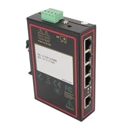 Produktbild: Netzwerk-Switch, 5 Adaptive RJ45-Anschlüsse 100Mbps Schutzart IP40 Unverwaltet Netzwerk-Switch für DIN-Schiene DC5 bis 58V -40-85°C Industrieller Ethernet-Switch