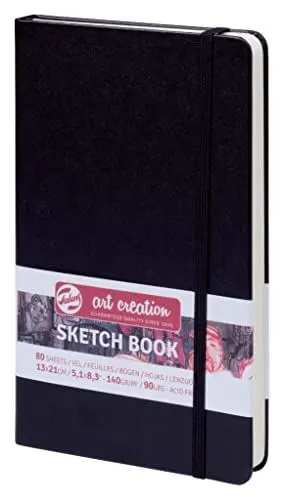 Produktbild: Talens Art Creation Skizzenbuch Schwarz | 13 x 21 cm, 140 g, 80 Blatt | Hardcover Skizzenbuch für Bleistift, Pastell, Tinte, Gouache