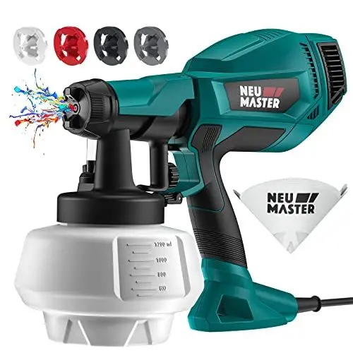 Produktbild: NEU MASTER Farbsprühsystem Elektrisch - 1200 ML HVLP Lackierpistole, Aktualisiert Farbsprühgerät mit Verstellbarem Luft und Farbfluss, 500 W/4 Düsen/3 Sprühmuster