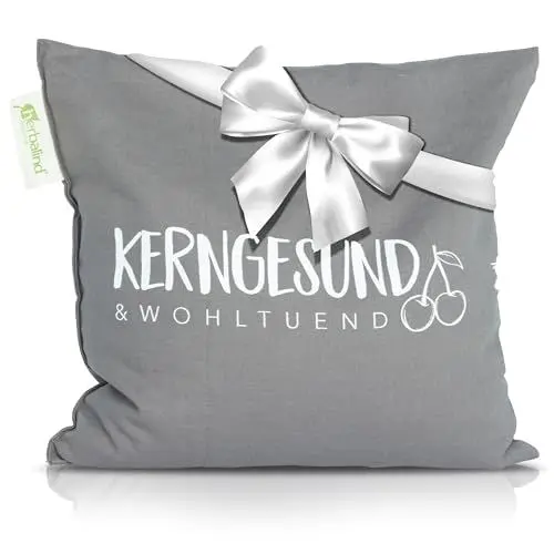 Produktbild: NEU - HERBALIND Kirschkernkissen Kirschkern-Füllung - Wärmekissen Kerngesund in grau - Bezug aus 100% Baumwolle - Größe 24 x 25 cm