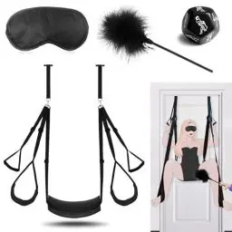 Produktbild: Neu Liebesschaukel Sexschaukel Tür Schaukel,Liebesschaukeln Sex Möbel mit 3 Extra Breite Polstern & 2 Handgriff,SM Augenmaske + Sex Würfel Paar + Federkitzler,Sex Swing Belastbar Bis 100kg