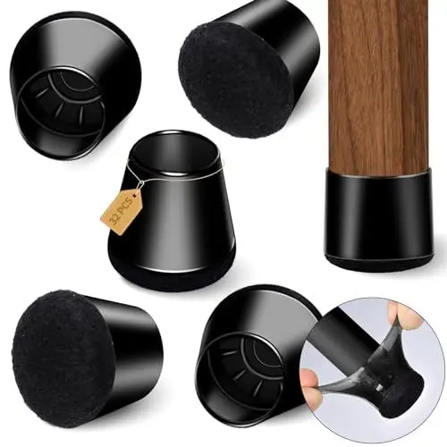Produktbild: Neu Stuhlbeinkappen - Stuhlbeinschoner Silikon 32 Stück - Schutzkappen für Stuhlbeine mit Filz - Schutzkappen für Stuhlbeine - Kein Lärm - Keine Kratzer - Schwarz Rund 22mm-30mm - M