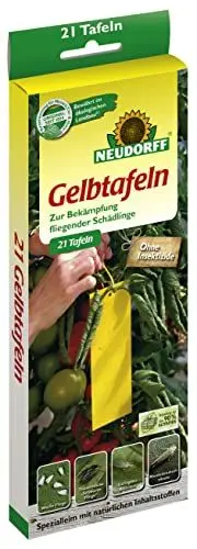 Produktbild: Neudorff Gelbtafeln (kleinformatig) – Gegen kleine fliegende Schädlinge wie Trauermücken und Weiße Fliegen, insektizid frei, geruchlos, 21 Stück, Gelb