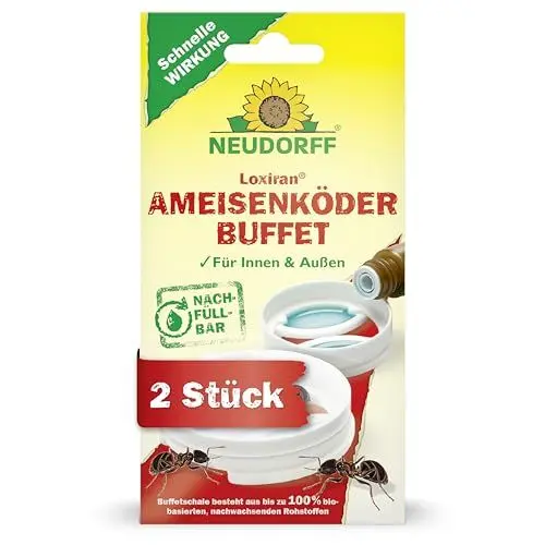 Produktbild: Neudorff Loxiran AmeisenköderBuffet – Nachfüllbare Ameisenköderstation zur sicheren und nachhaltigen Ameisenbekämpfung für Innen und Außen, 2 Stück, Weiß