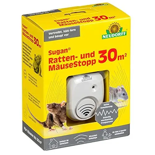 Produktbild: Neudorff Sugan Ratten- und MäuseStopp 30 m² - Ultraschall vertreibt Ratten und Mäuse sofort und dauerhaft aus Haus, Keller und Garage. Anti Gewöhnungseffekt, 1 Stück, Weiß